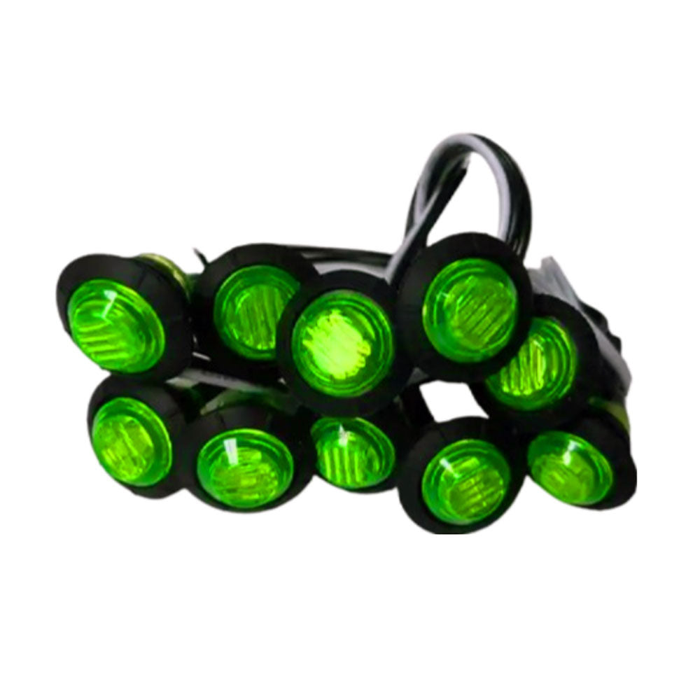 Green LED Round Marker Lights, 3/4