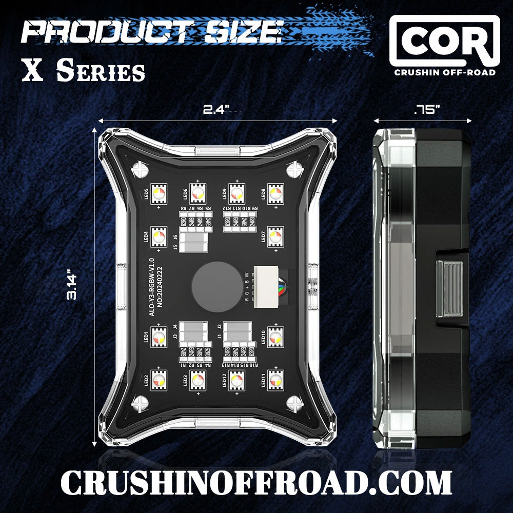 X Series Rock Light Kit, 4 Piece RGB+W IP69k with Bluetooth Controller