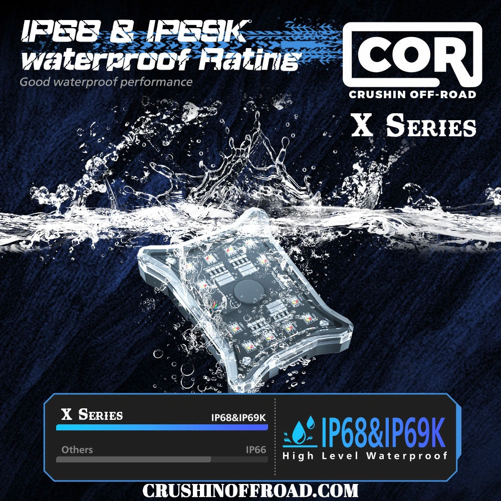 X Series Rock Light Kit, 4 Piece RGB+W IP69k with Bluetooth Controller