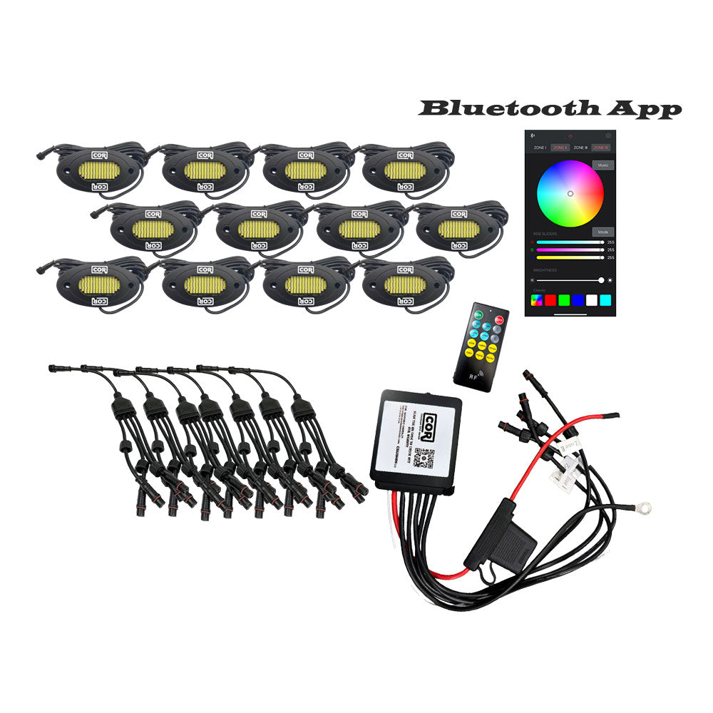 10 Piece RGB+W, HD-Series IP68 Rock Light Kit, 4 in 1 Chip, 120LED with Bluetooth Controller Kit
