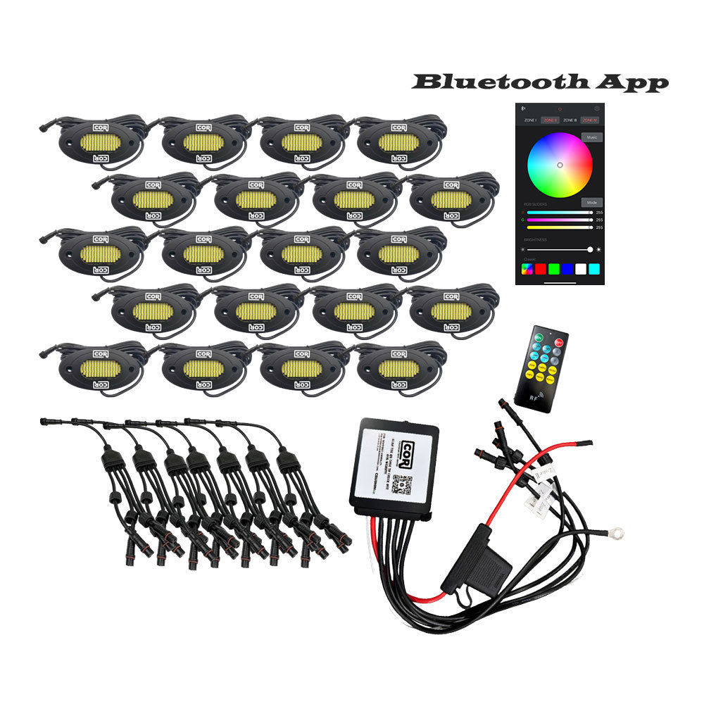 20 Piece RGB+W, HD-Series IP68 Rock Light Kit, 4 in 1 Chip, 120LED with Bluetooth Controller Kit