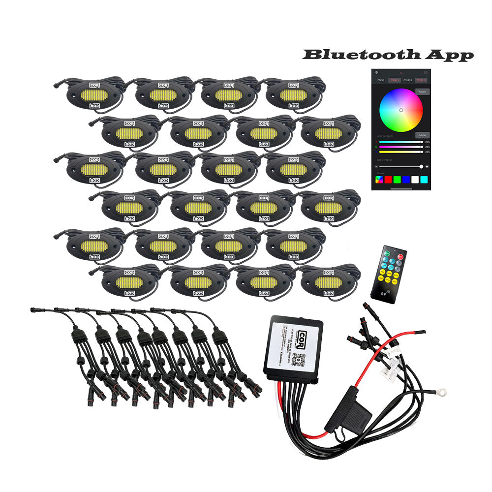 24 Piece RGB+W, HD-Series IP68 Rock Light Kit, 4 in 1 Chip, 120LED with Bluetooth Controller Kit