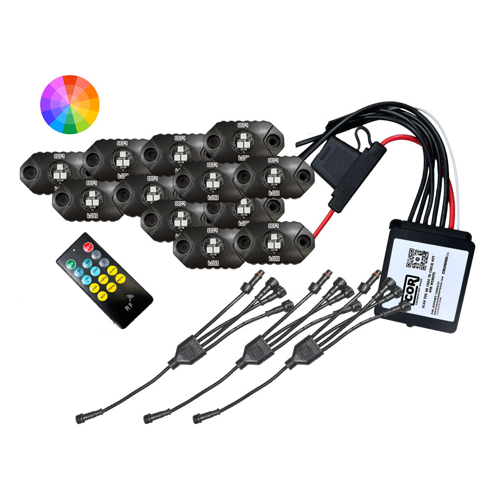 MINI-X Series - RGB Rock Light Kit, IP69k, 12 Piece Kit: Complete