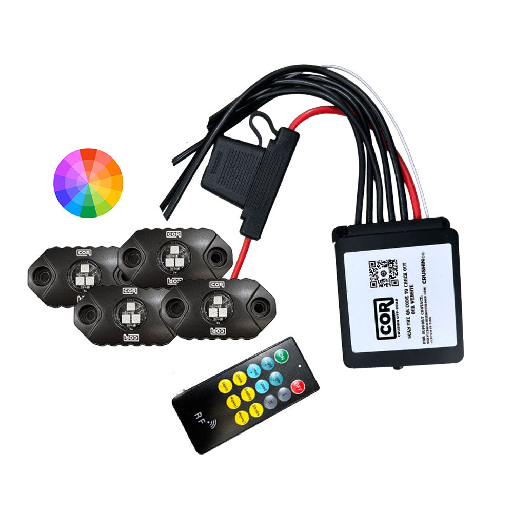 MINI-X Series - RGB Rock Light Kit, IP69k, 4 Piece Kit: Complete