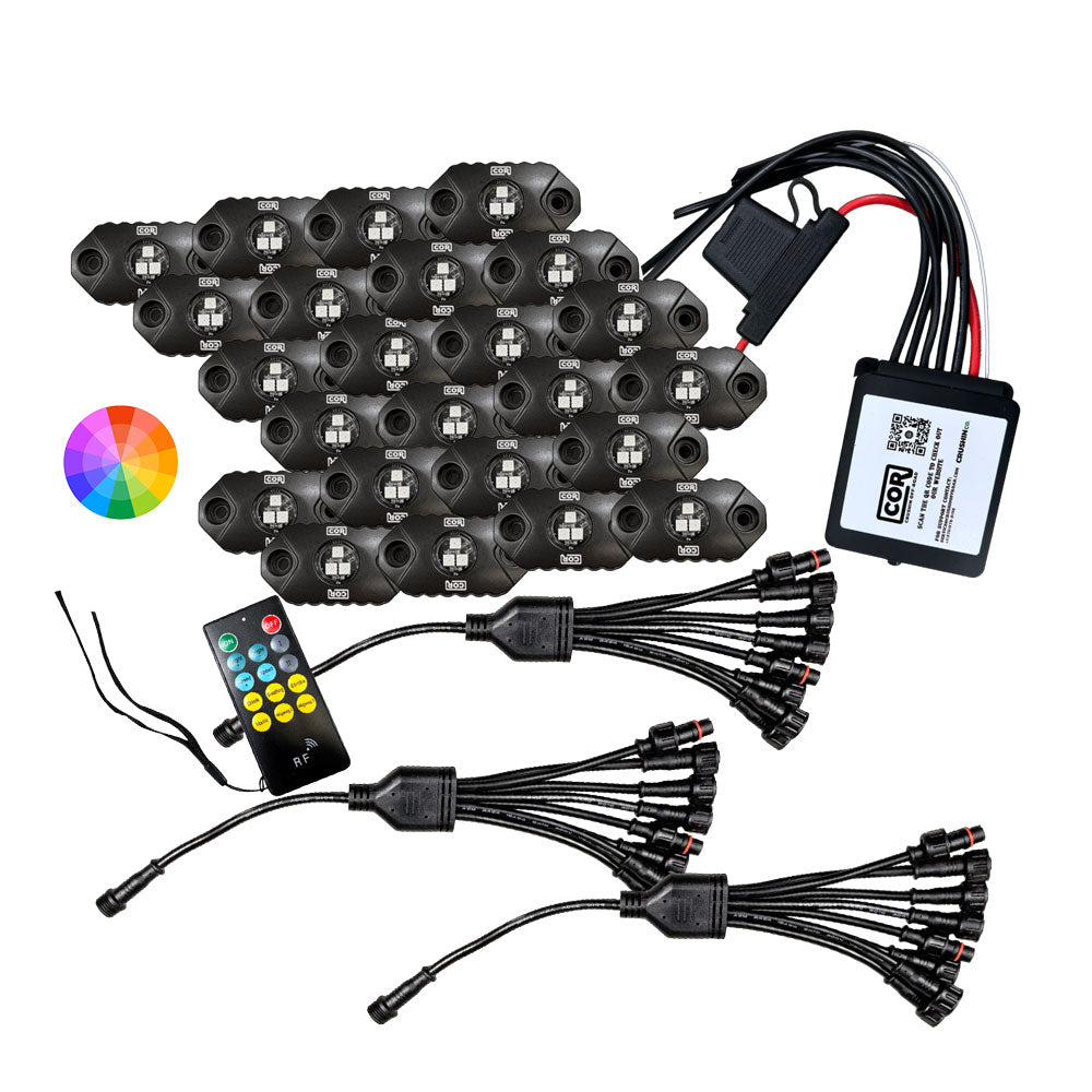 MINI-X Series - RGB Rock Light Kit, IP69k, 24 Piece Kit: Complete