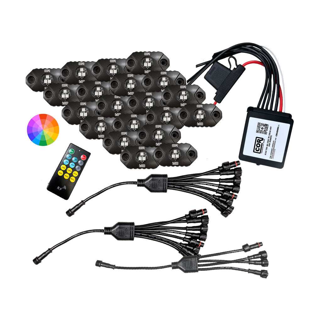 MINI-X Series - RGB Rock Light Kit, IP69k, 20 Piece Kit: Complete
