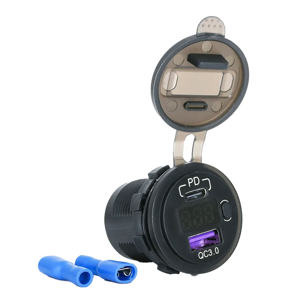 Quick Charge Power Port, USB-C/USB-3.0 Blue Volt Meter