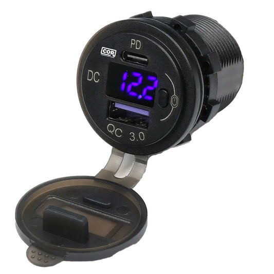 Quick Charge Power Port, USB-C/USB-3.0 Blue Volt Meter