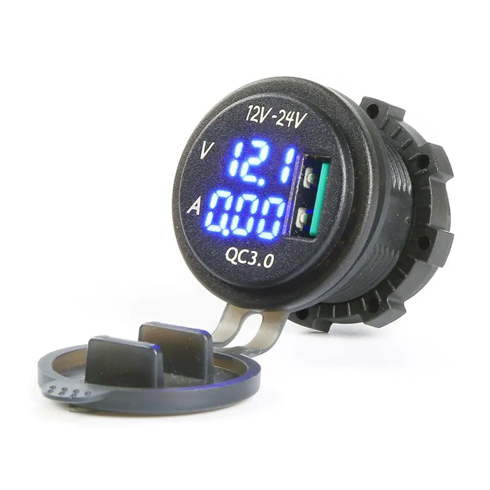 Blue LCD Volt & Ammeter, Quick Charge USB Port, USB-3.0