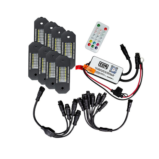 8 Piece RGB+W 45 LED Pod with Dual Zone Controller, 1710 Lumen, G-Series