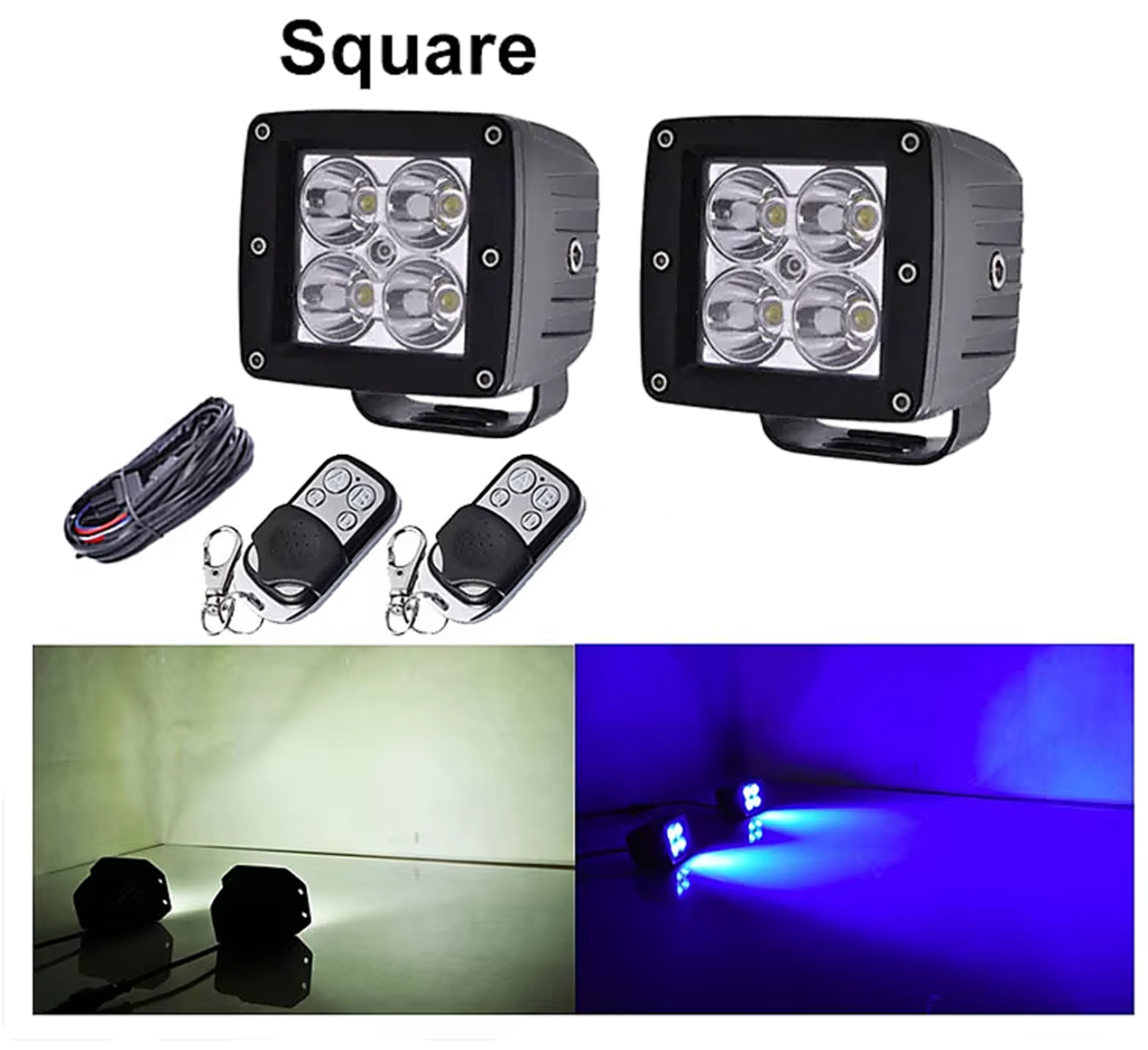 3" RGB+W Strobing/Spot Pod LIght Kit W/ Power Harness