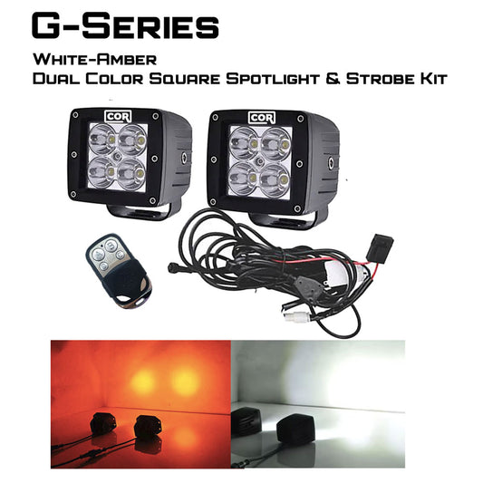 2" Amber-White Dual Color Square Pod LED Spot-Strobing Kit, with Remote