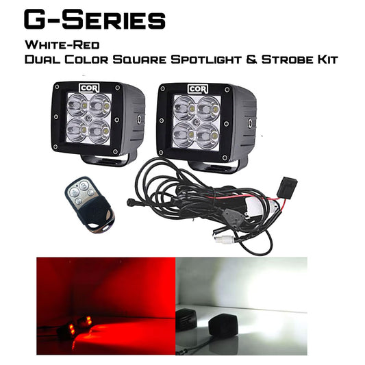 2" Red-White Dual Color Square Pod LED Spot-Strobing Kit, with Remote