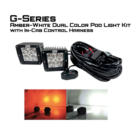 2" Amber-White Dual Color Square Pod LED Kit, with In Cab Control Switch