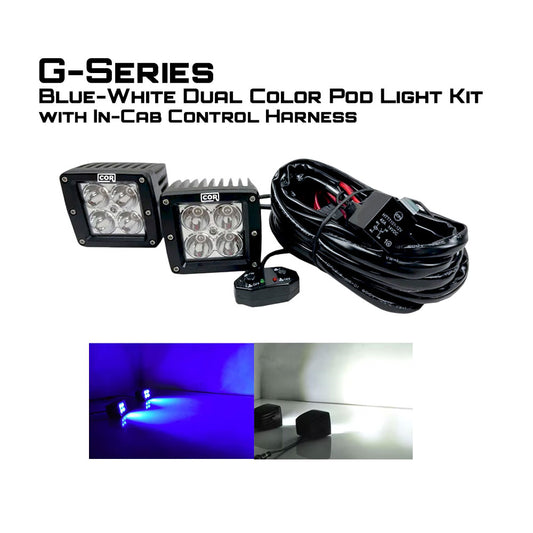 2" Blue-White Dual Color Square Pod LED Kit, with In Cab Control Switch
