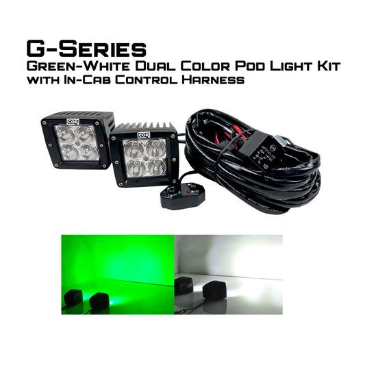 2" Green-White Dual Color Square Pod LED Kit, with In Cab Control Switch