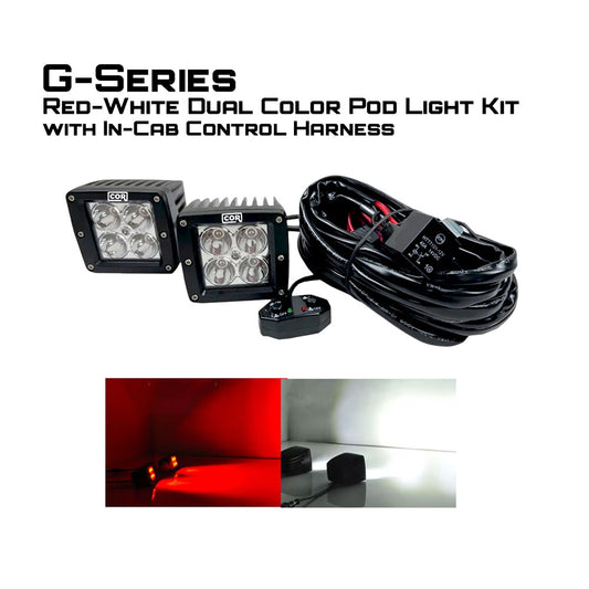 2" Red-White Dual Color Square Pod LED Kit, with In Cab Control Switch