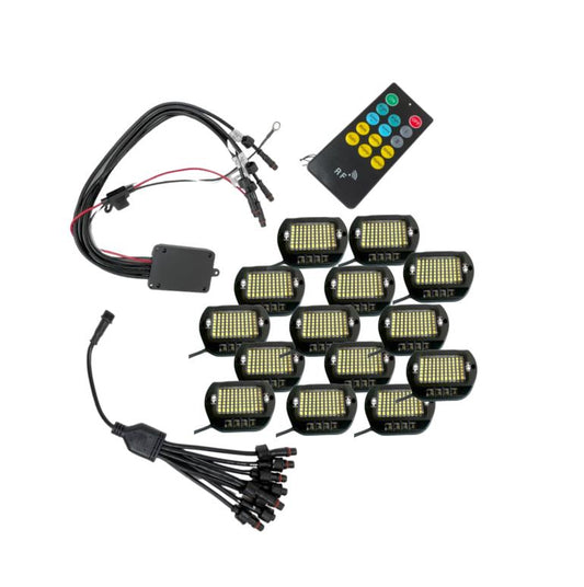 16 Piece Pure White 9100 Lumen LED Rock Light Kit, Complete with 50a Controller