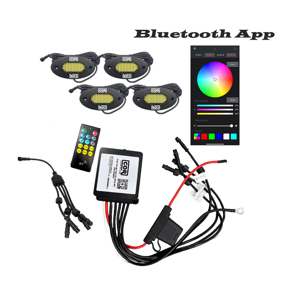 4 Piece White, HD-Series IP68 Rock Light Kit, 9000+LM, 108 with Bluetooth Controller Kit