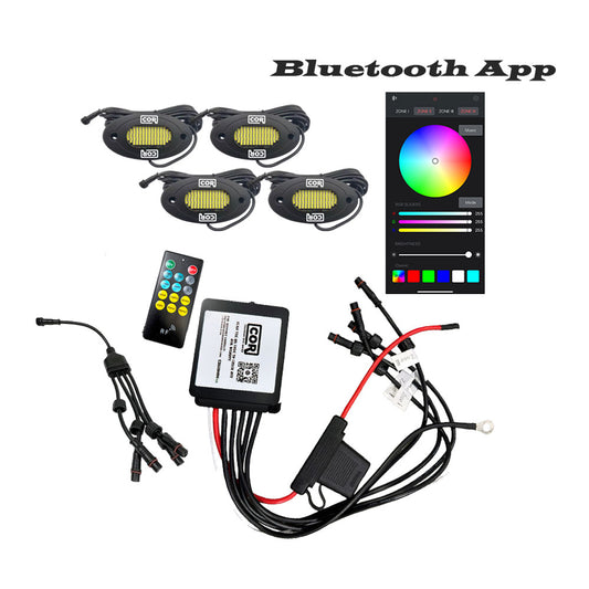 4 Piece White, HD-Series IP68 Rock Light Kit, 9000+LM, 108 with Bluetooth Controller Kit