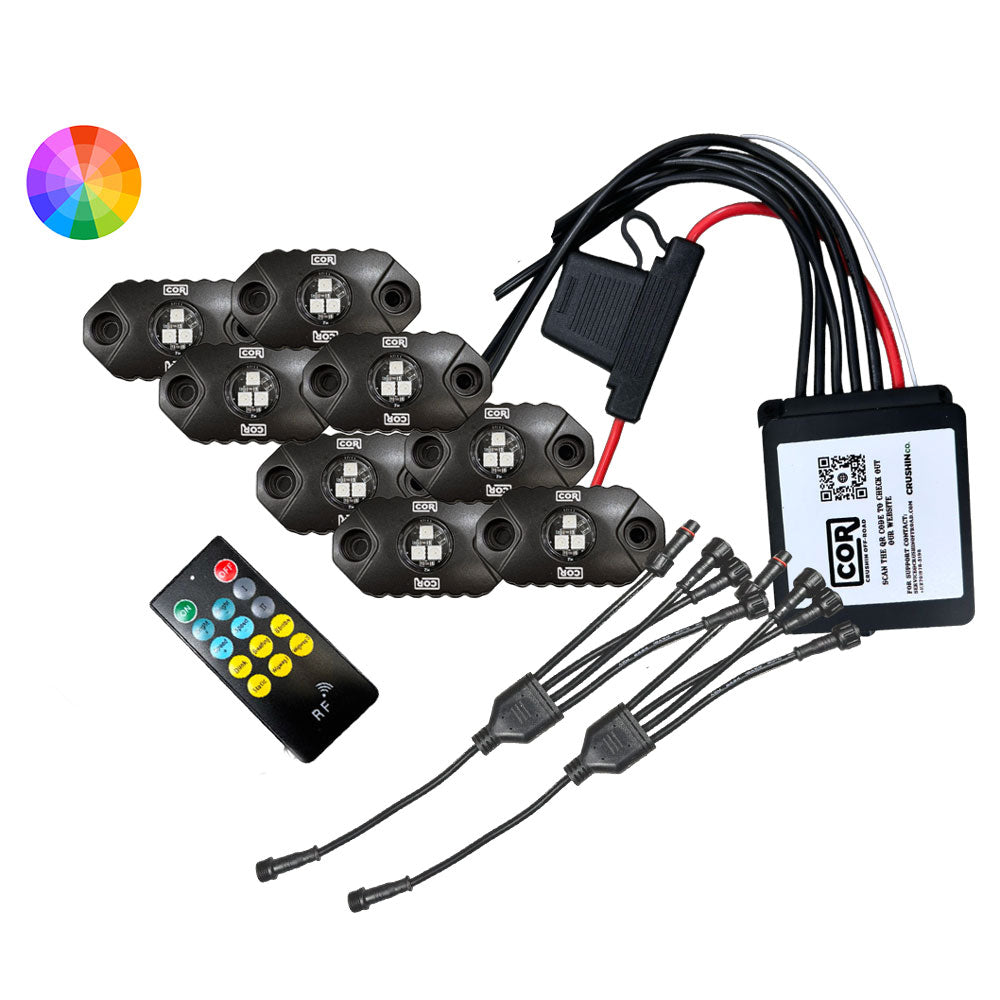 MINI-X Series - RGB Rock Light  Kit, IP69k, 8 Piece Kit: Complete