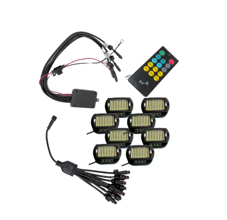 8 Piece Pure White 9100 Lumen LED Rock Light Kit, Complete with 50a Controller