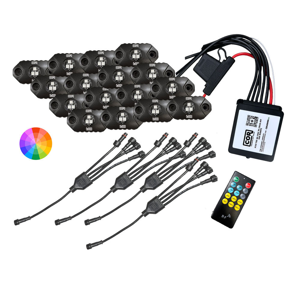 MINI-X Series - RGB Rock Light  Kit, IP69k, 16 Piece Kit: Complete