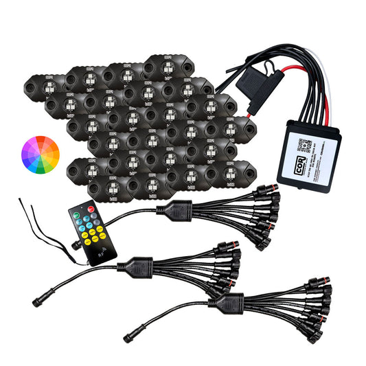 MINI-X Series - RGB Rock Light  Kit, IP69k, 24 Piece Kit: Complete