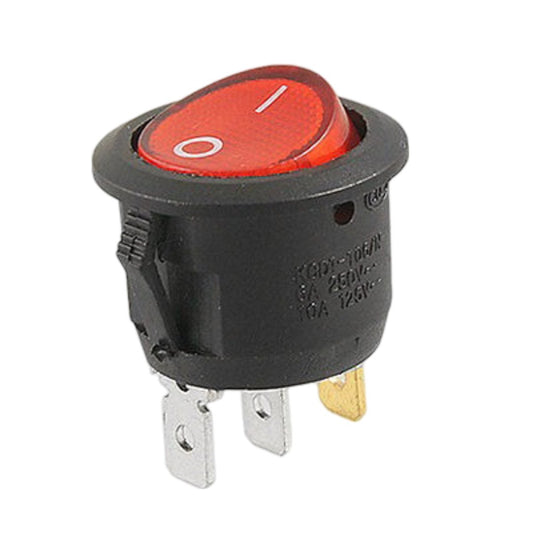 Round Rocker Switch, SPST, 3 Pin, Red LED 23mm, ON-OFF