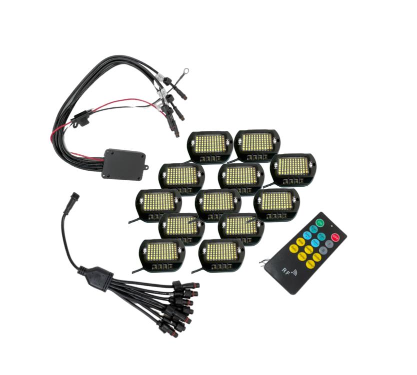 12 Piece Pure White 9100 Lumen LED Rock Light Kit, Complete with 50a Controller