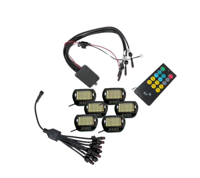 6 Piece Pure White 9100 Lumen LED Rock Light Kit, Complete with 50a Controller