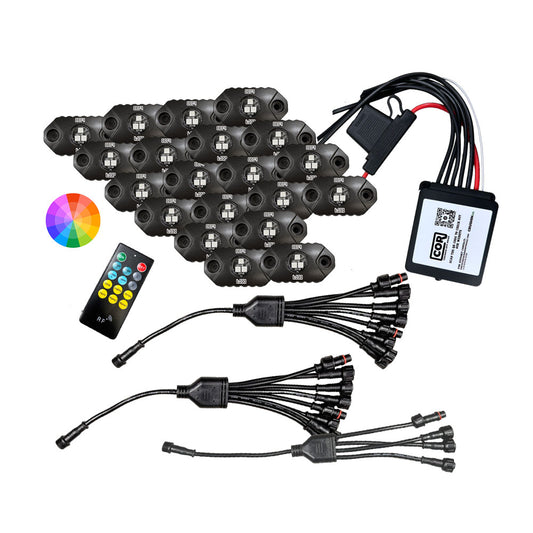 MINI-X Series - RGB Rock Light  Kit, IP69k, 20 Piece Kit: Complete